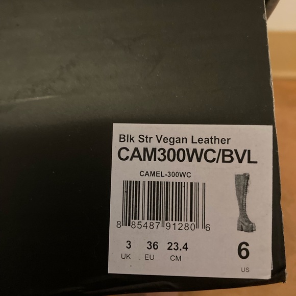 Demonia Camel 300 Wide Calf Thigh High Platform Boots size 6 black vegan leather - Picture 4 of 5